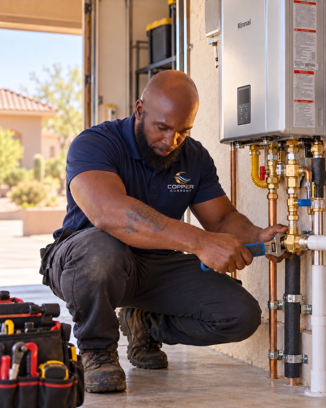 Greg working at water-heater connections