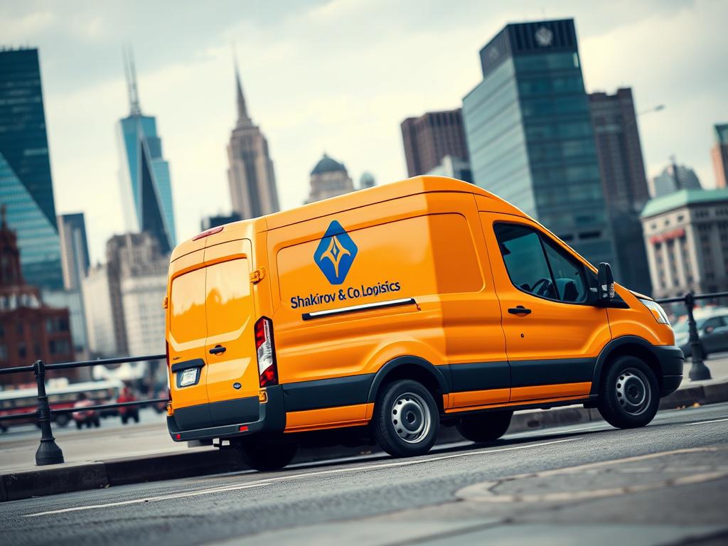 A close up shot of a delivery van parked near