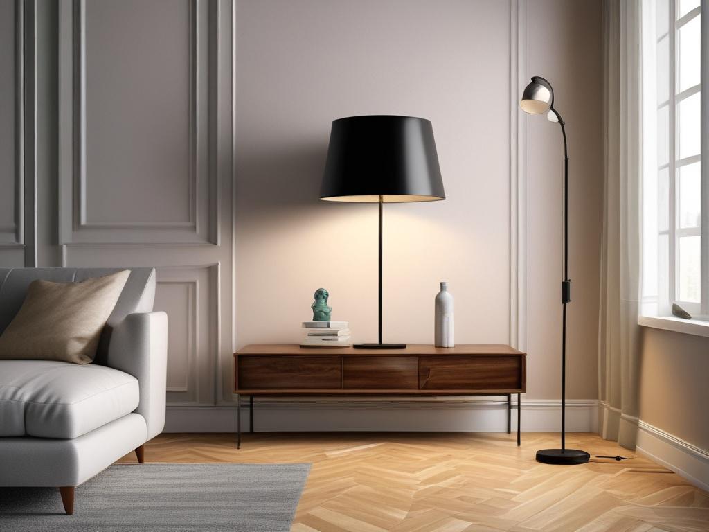 A realistic high resolution image of a stylish floor lamp,