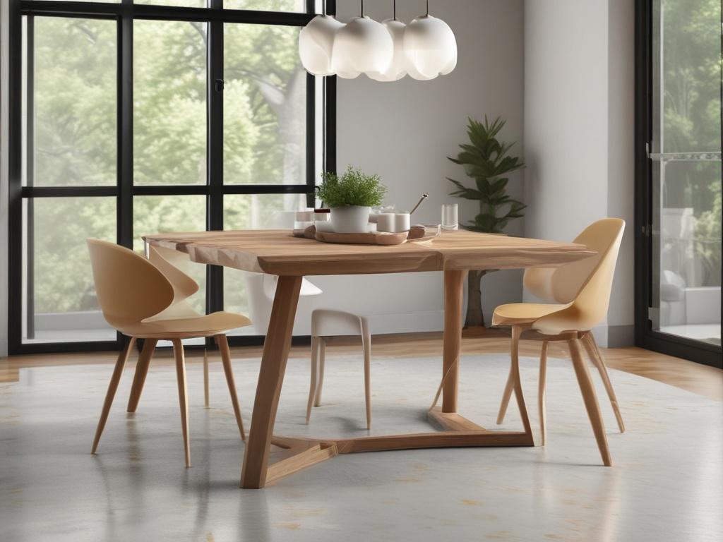 A photorealistic image of a beautifully crafted wooden dining table,