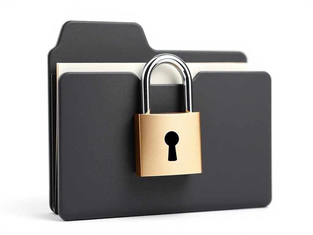 A simple, modern icon representing confidentiality, depicting a locked file folder with a padlock, against a clean white background.