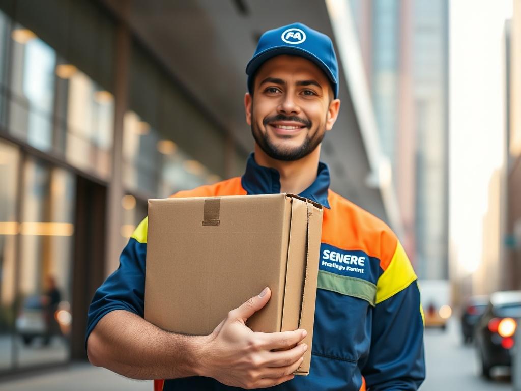 A hyper realistic close up shot of a professional courier