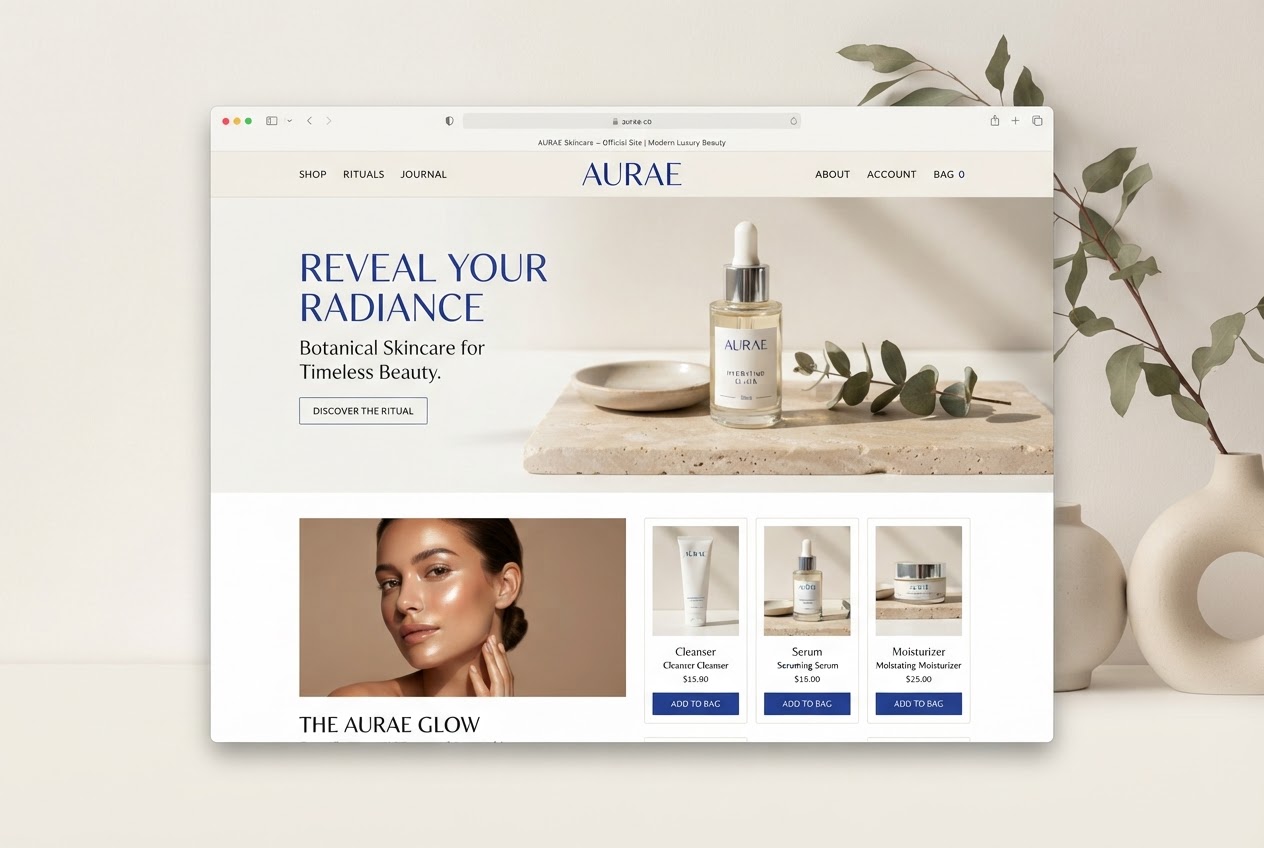 Site e-commerce minimaliste pour une marque de soins naturels