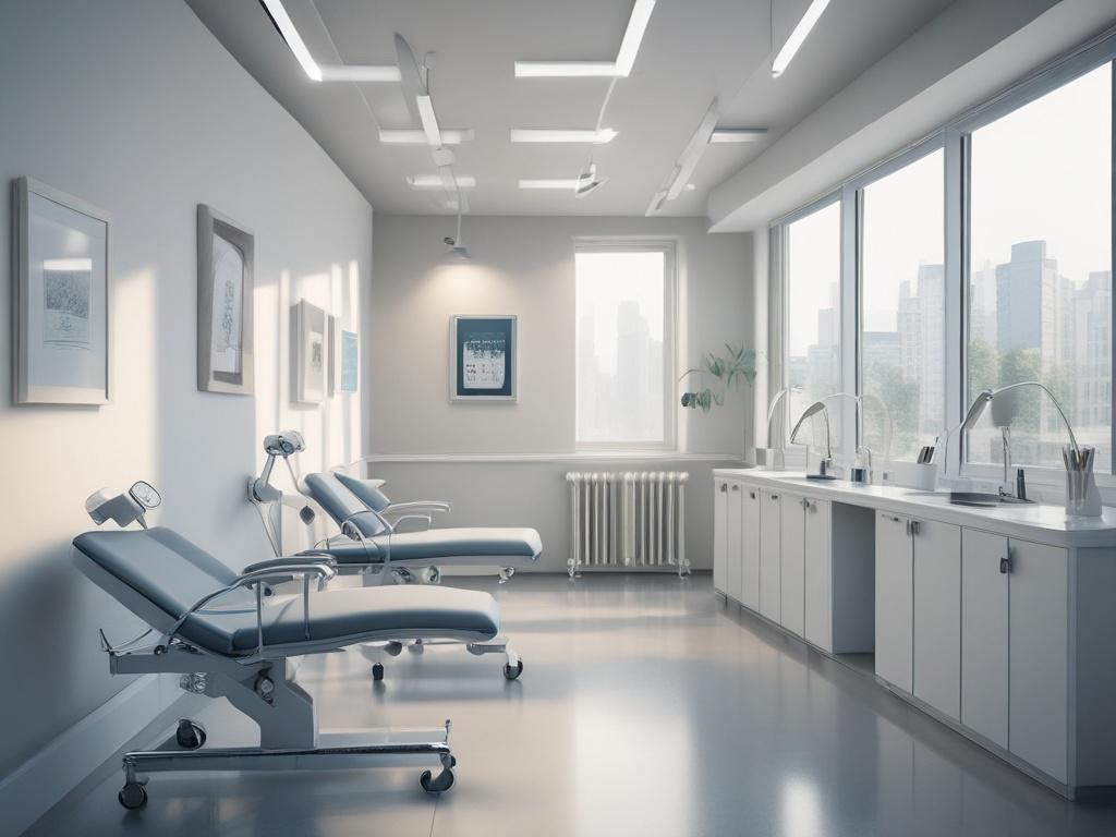 close up shot of a modern medical clinic interior, clean