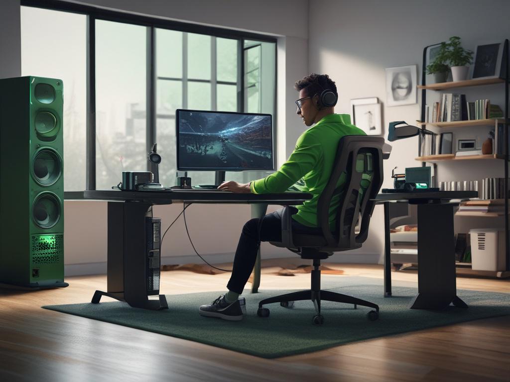 A dynamic gaming setup featuring a sleek gaming console and