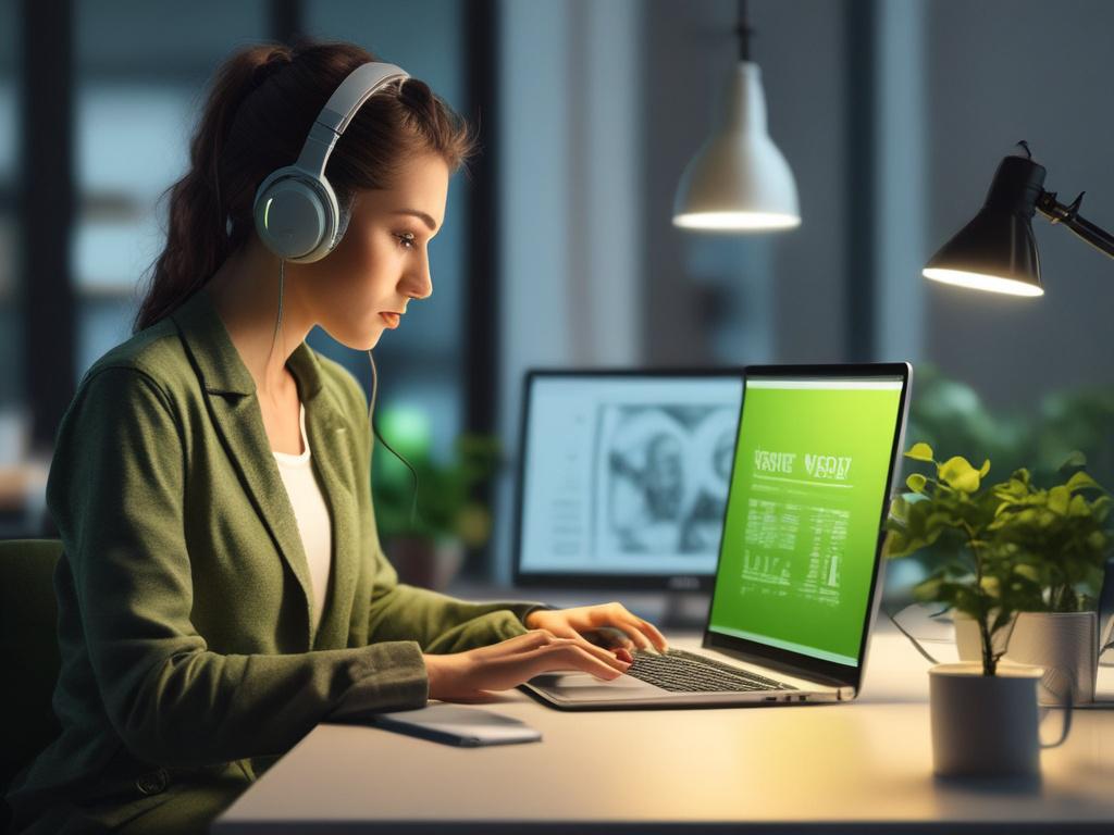A modern workspace featuring a web developer intently working on