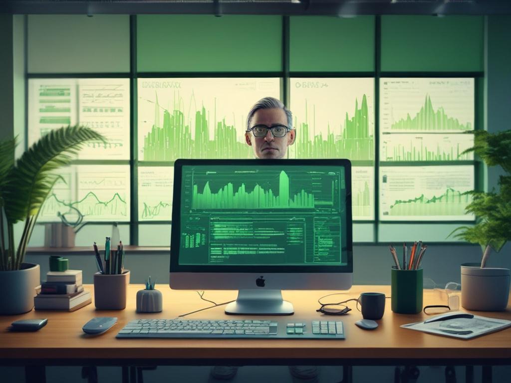 A clean and modern office setting with a data analyst