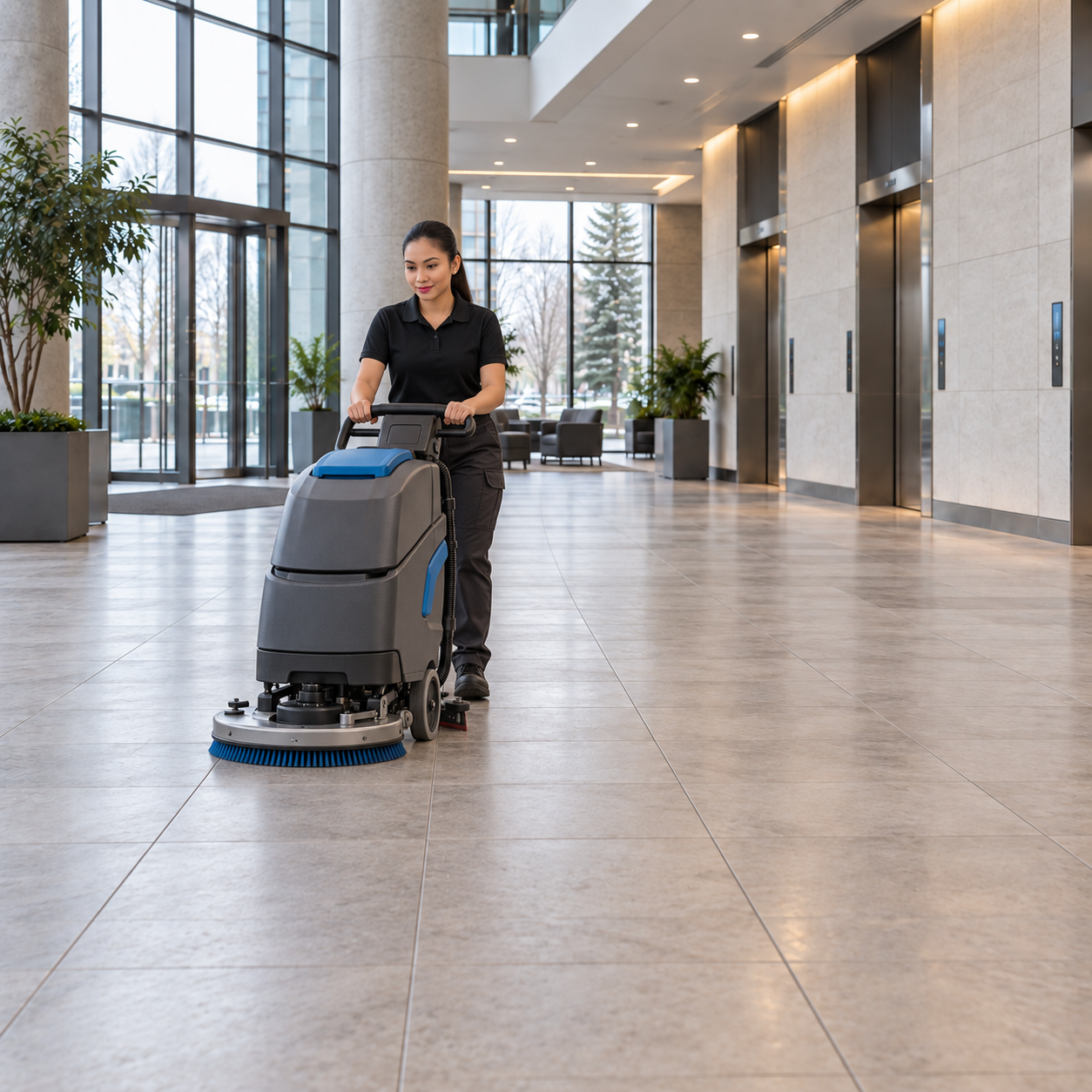 woman operating scrubber in lobby.png