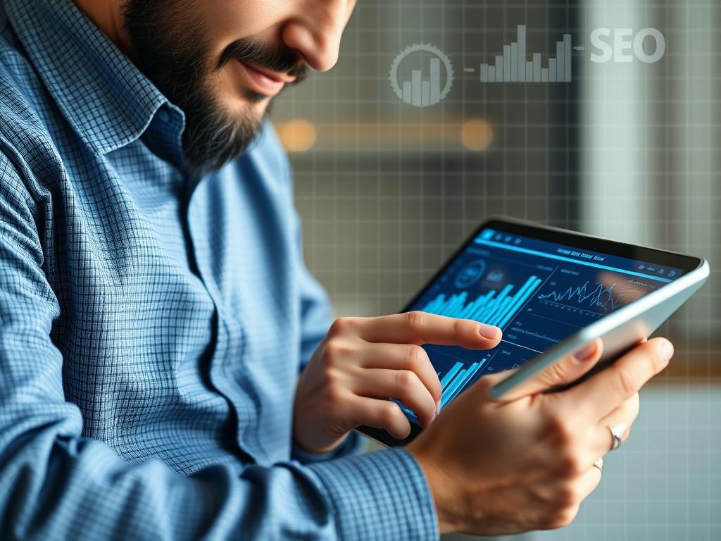 A hyper realistic, close up shot of a business owner