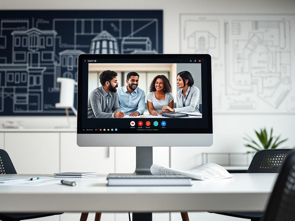 A close up shot of a modern office setting with