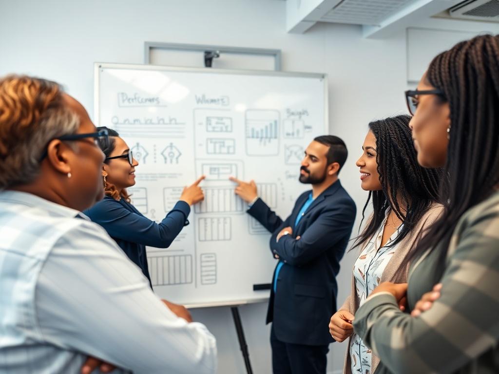 A close up shot of a team brainstorming in a