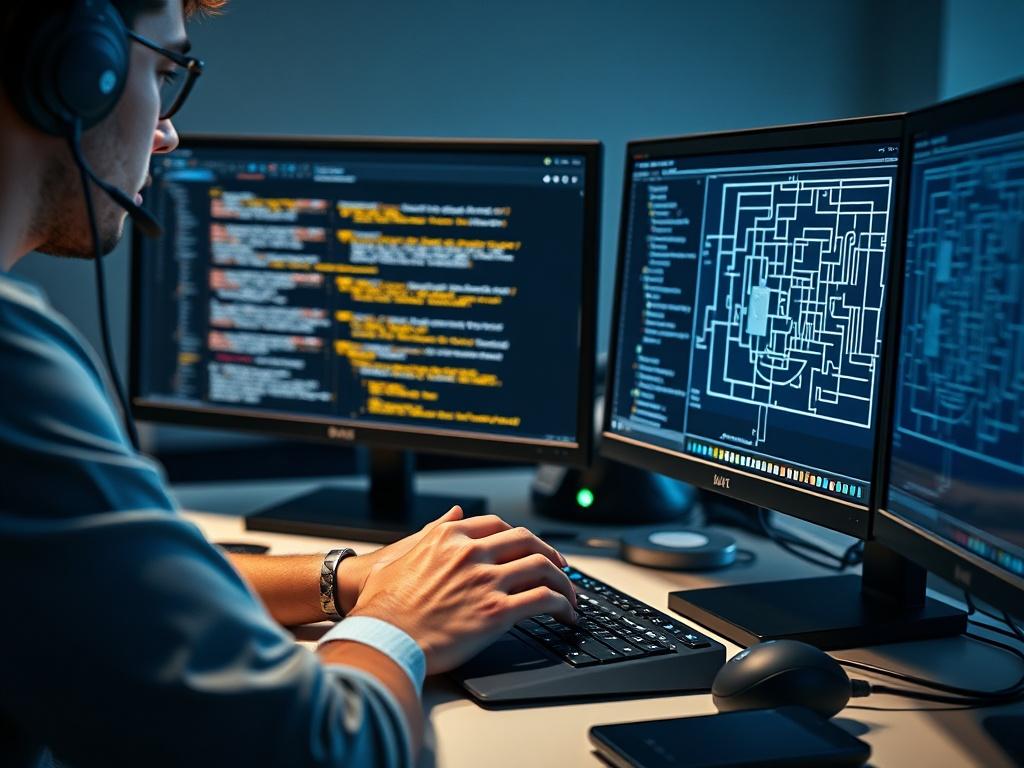 A close up shot of a developer coding on a