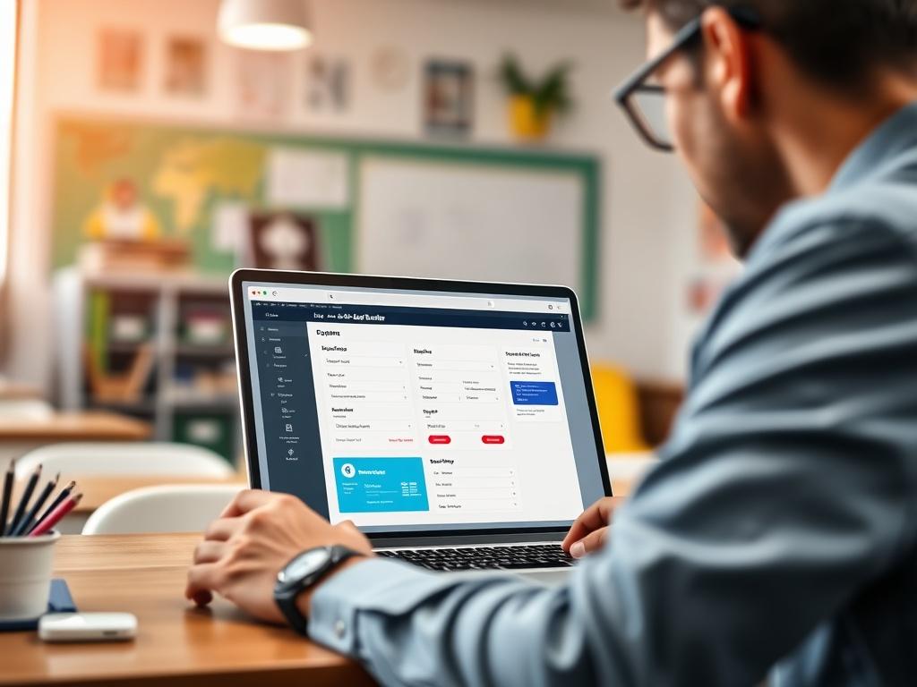 A close up shot of a modern educational professional using