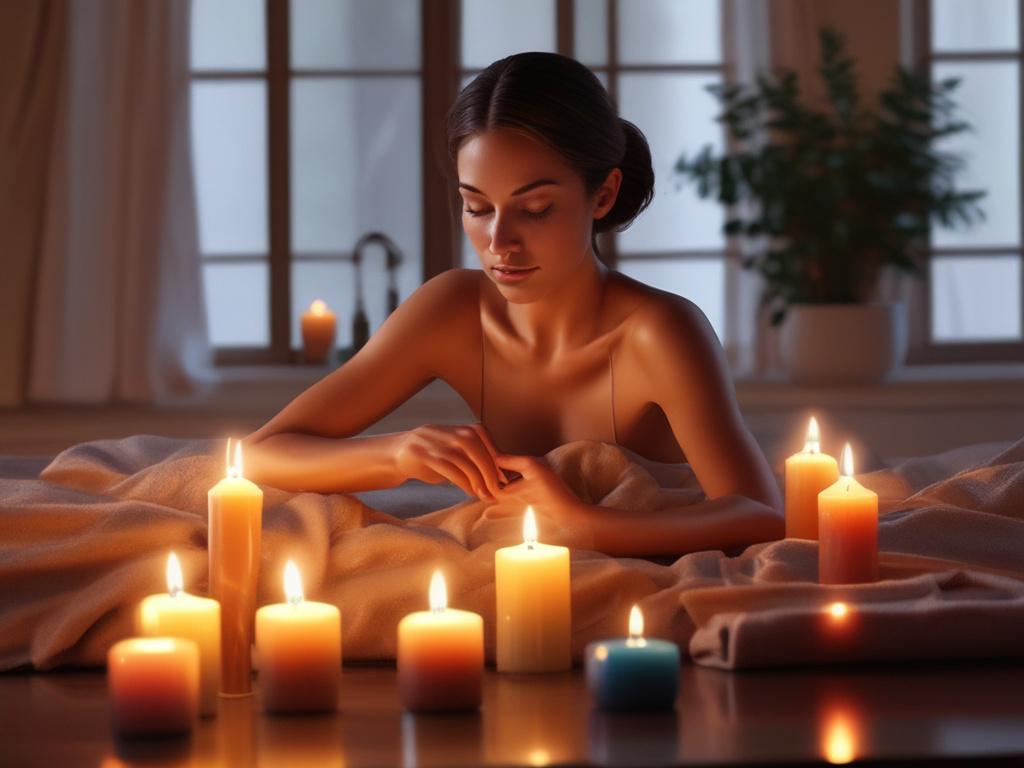 A serene setting featuring a beautiful woman giving a sensual