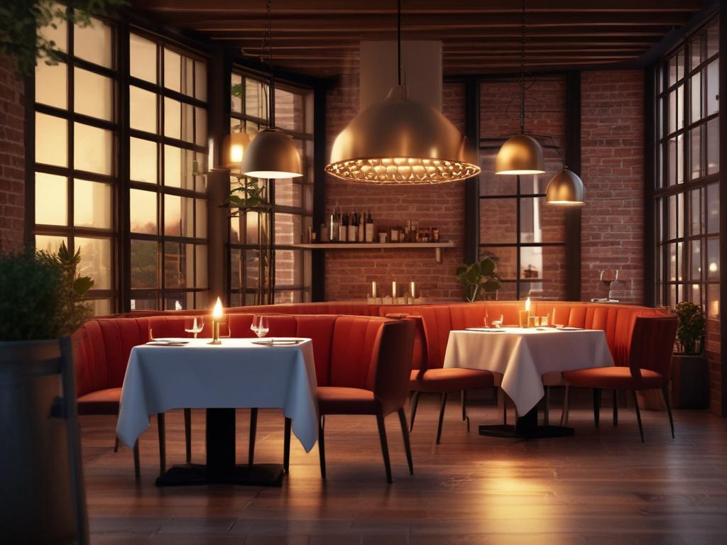 A charming restaurant setting with a couple enjoying an intimate