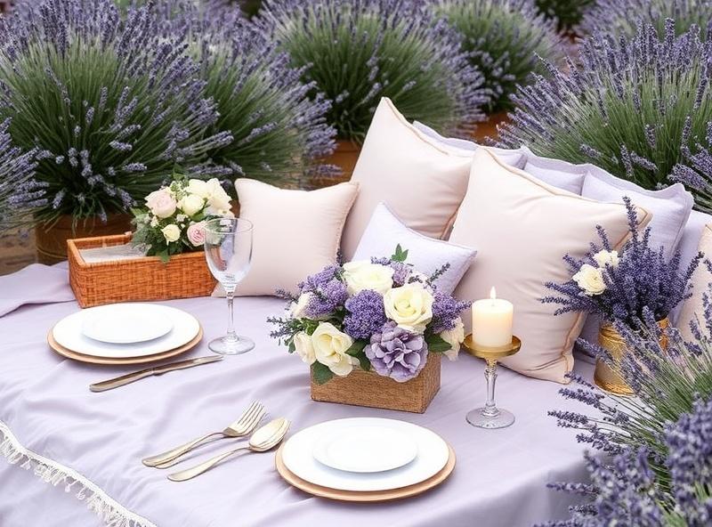 Lavender Fields picnic style with lavender and ivory