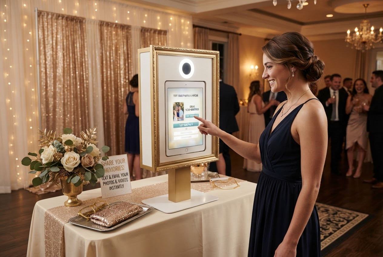 Interactive touchscreen sharing station for booth photos and videos
