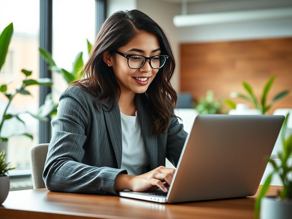 A close up shot of a confident young professional, seated