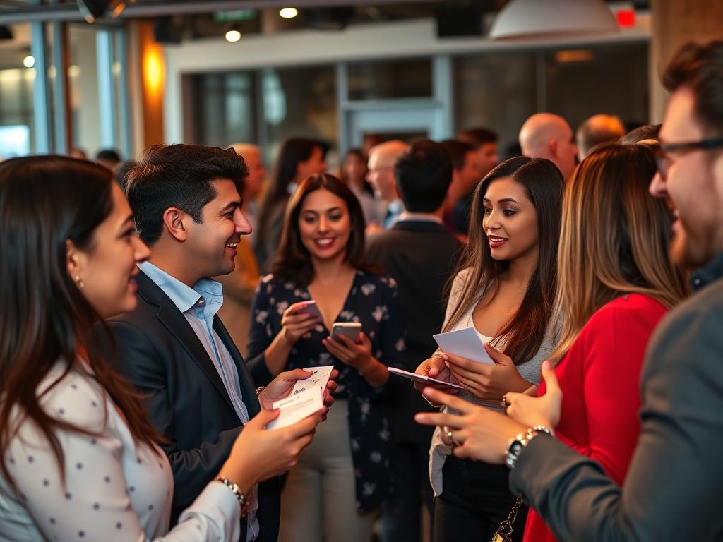A vibrant scene of a networking event with diverse professionals