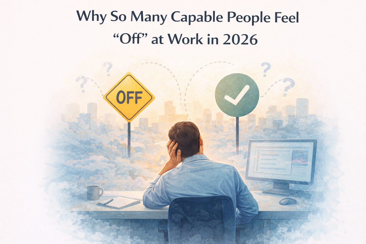 Image of person at work but not happy