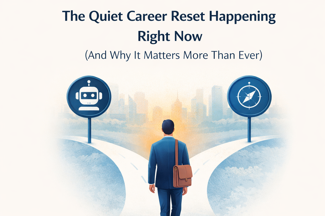 Illustration representing career reset, decision-making, and professional change