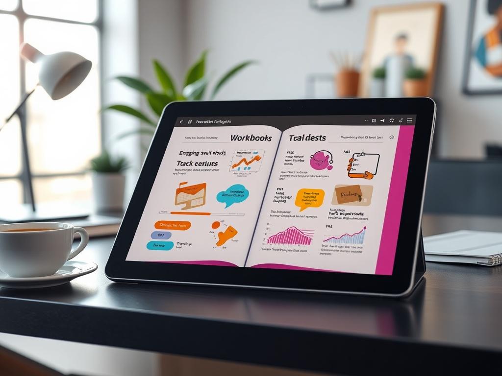 A high resolution image of an open digital workbook displayed