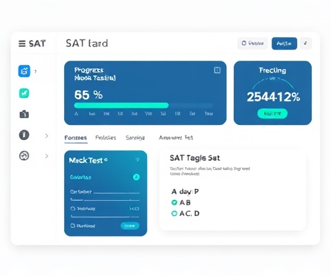 SAT Path dashboard showing progress tracking, test timer, and sample questions