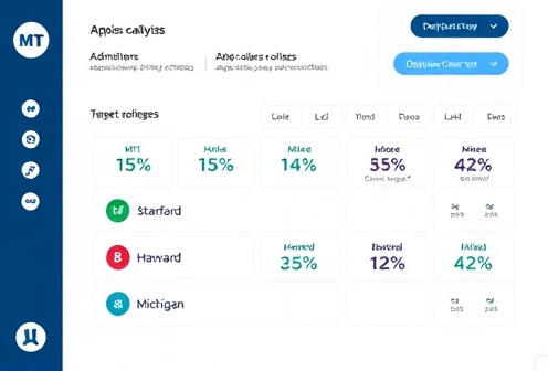 College analysis dashboard showing target schools with admission percentages