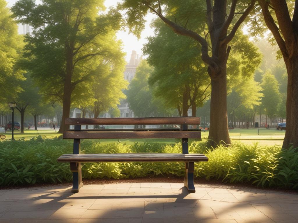 A serene community space featuring a single inviting bench surrounded