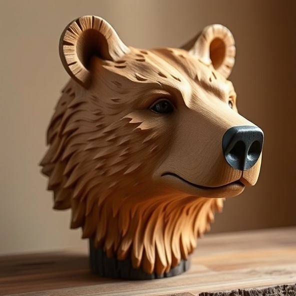 Hand-carved wooden bear sculpture
