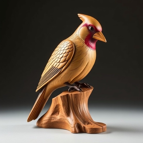 Detailed chainsaw carved wooden bird figurine