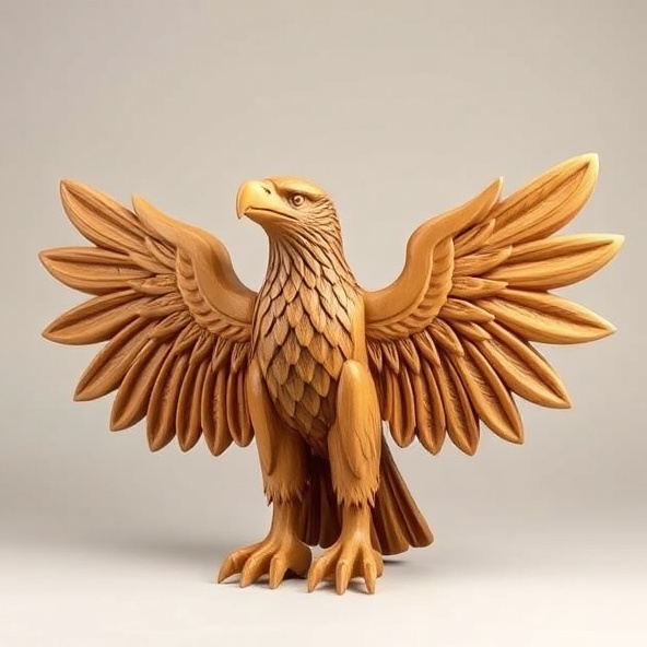 Carved wooden eagle with outstretched wings