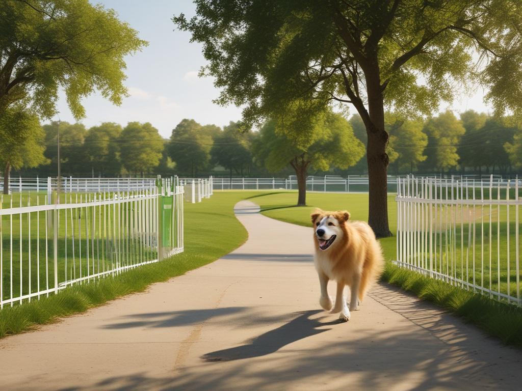 A serene private dog park with lush green grass, a