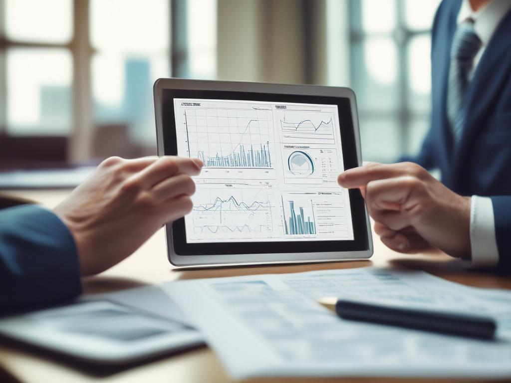 A high resolution close up of a financial analyst reviewing