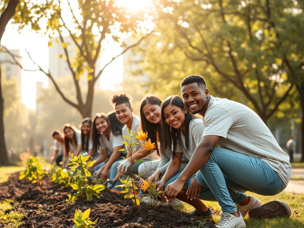 **AI Image Generation Prompt:**

Create a realistic high-resolution photo that embodies the theme "The Importance of Social Welfare." The composition should be simple and clear, featuring a single subject: a diverse group of individuals from different backgrounds coming together in a community setting. Showcase these individuals actively engaging in a collaborative effort, such as planting trees or participating in a community clean-up event, symbolizing community development and support.

The background sh