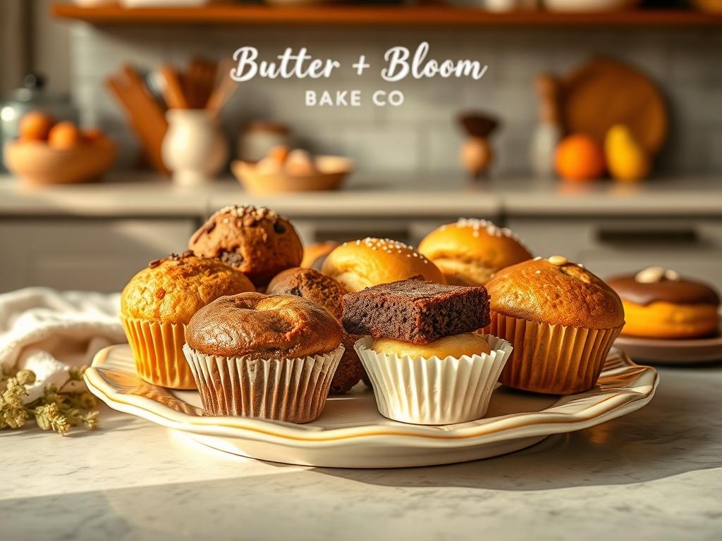 An enticing display of assorted baked goods including muffins, brownies,