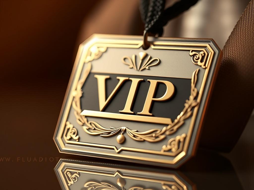 A close up shot of a luxurious VIP badge, elegantly