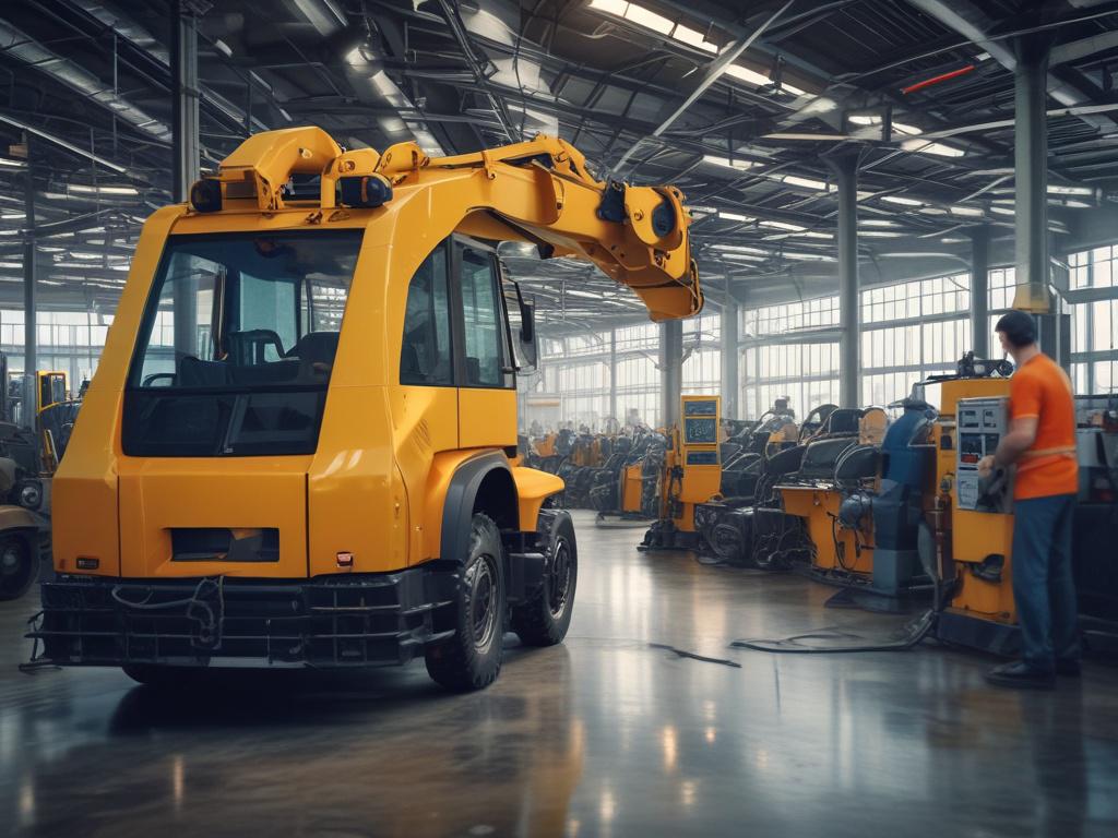 industrial cleaning crew in action, cleaning large machinery, factory setting,
