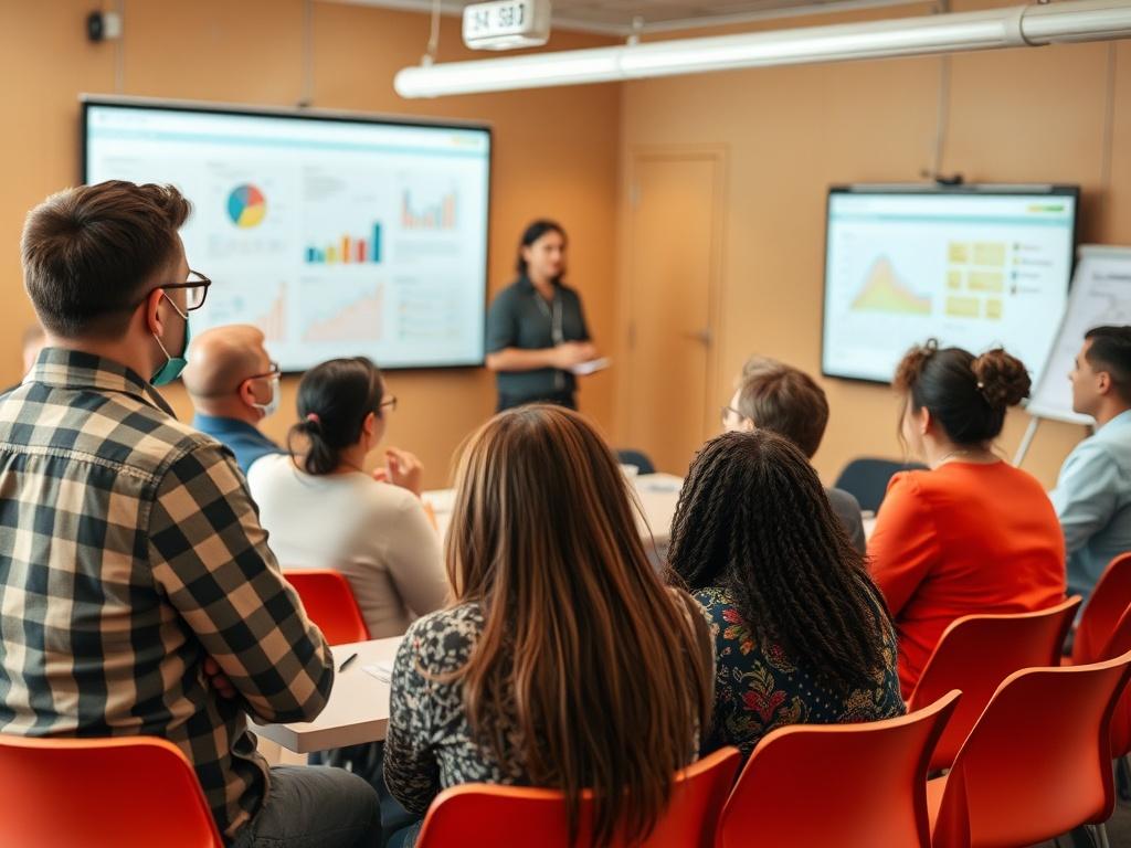 A vibrant workshop setting with a diverse group of participants