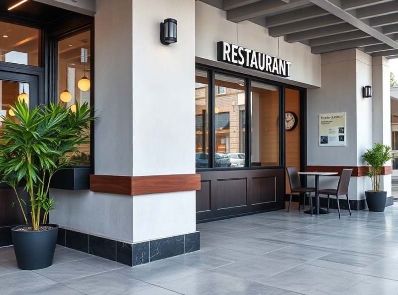 Restaurant concrete flooring and entrance