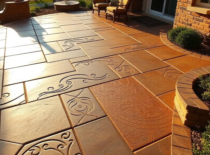 Beautiful stamped concrete patio with decorative patterns in Beaverton Oregon