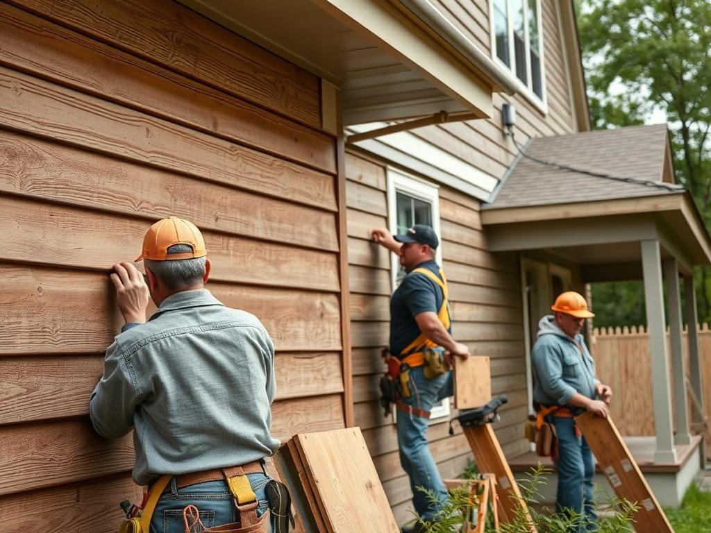 A close up image of a team installing new siding