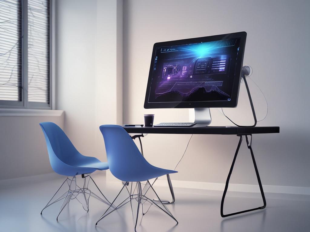 high resolution image of a futuristic workspace with a single
