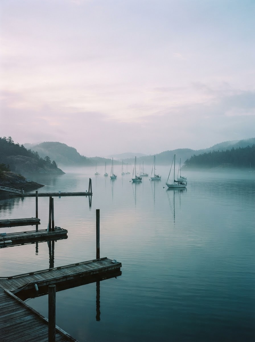 A calm harbor at first light