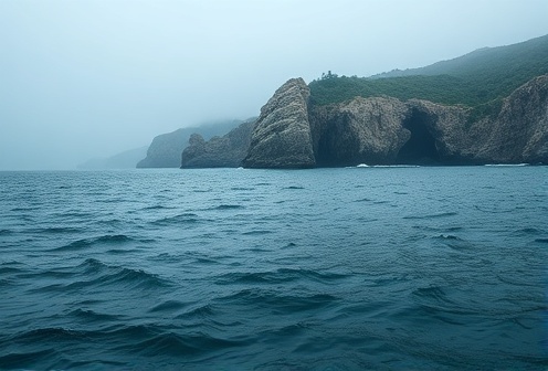 Quiet blue-green ocean and cliffs
