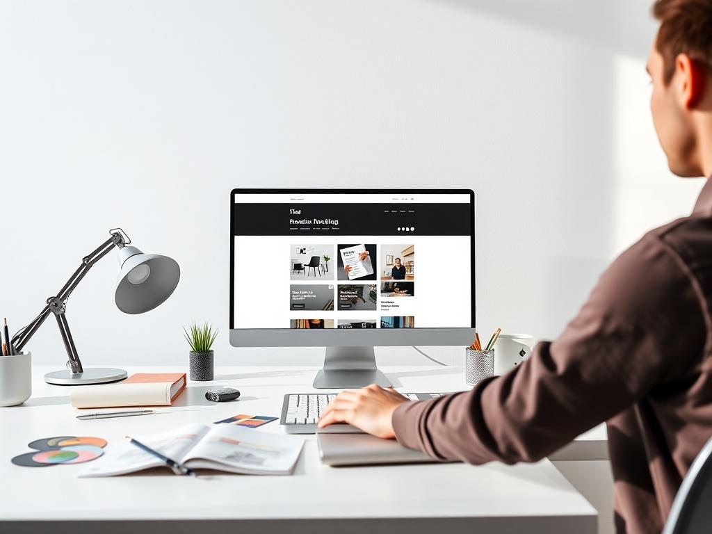 A sleek and modern workspace with a designer showcasing a
