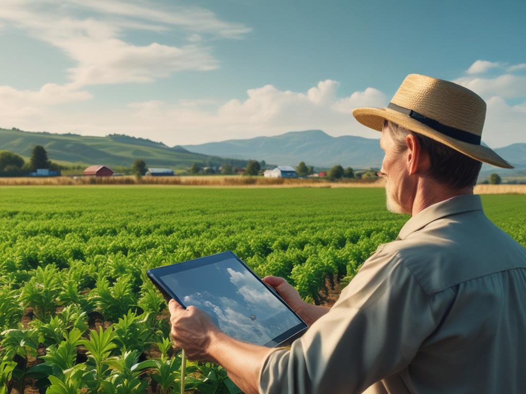 A close up shot of a farmer in a lush