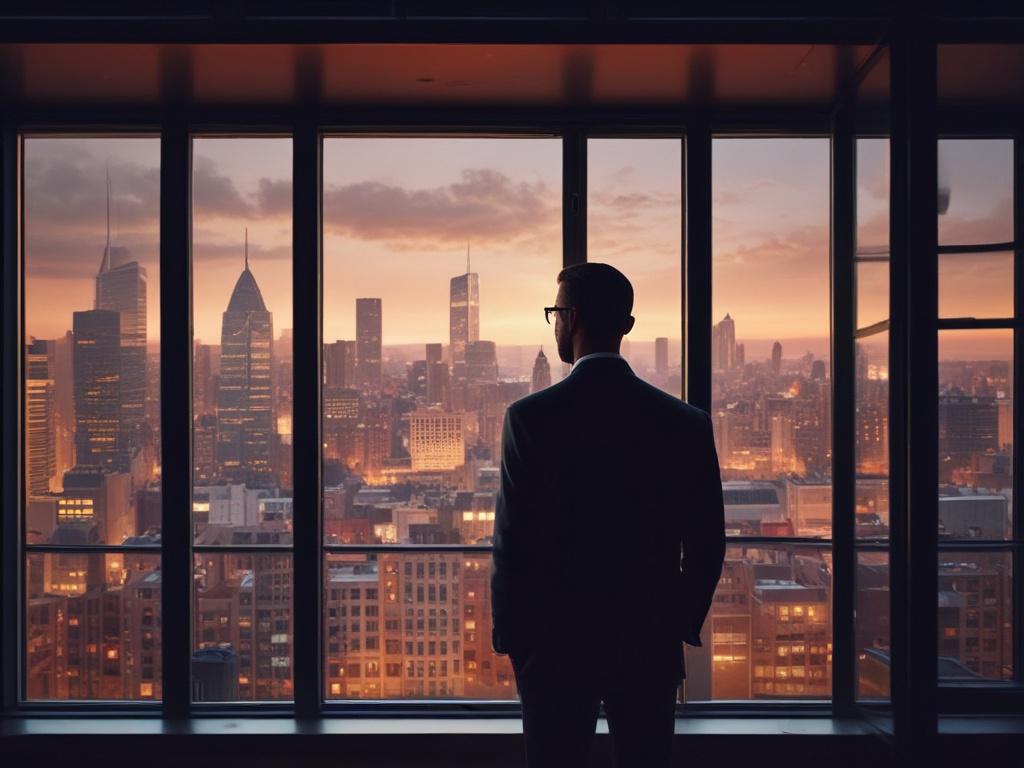 A close up shot of a business owner looking out