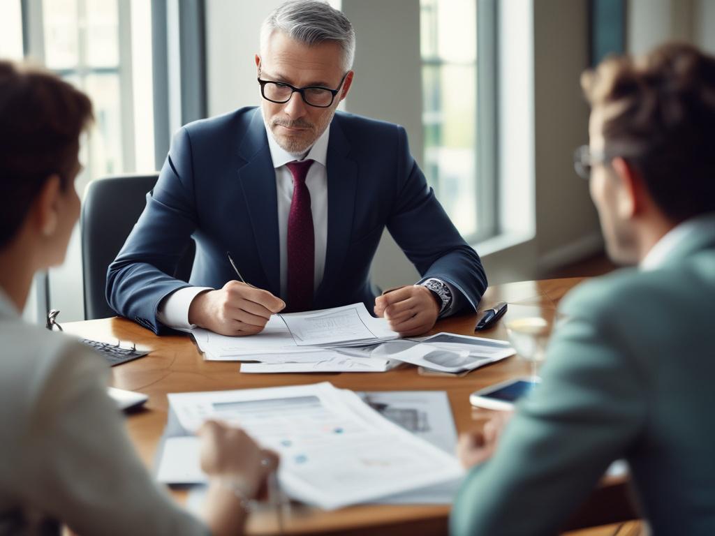 A focused close up of a financial advisor presenting a
