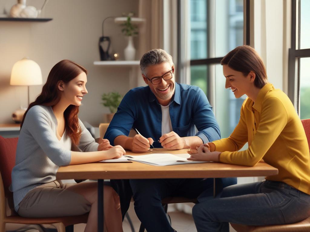 A close up shot of a family discussing investment plans